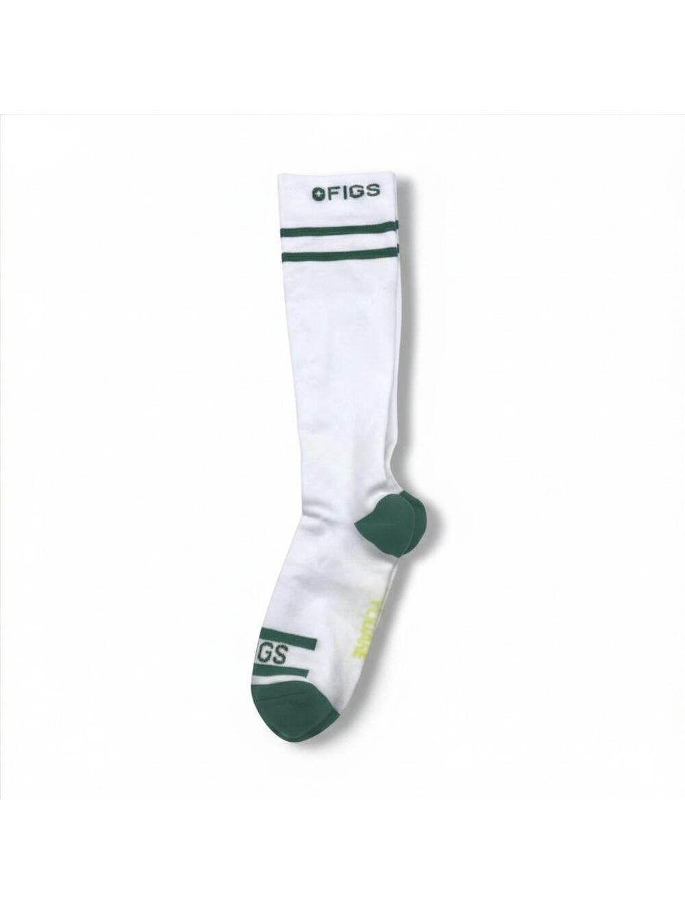 1 Pair FIGS Compression White & Green Socks Size L